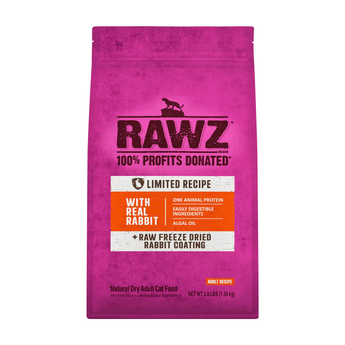 Rawz Real Rabbit dry cat food with freeze-dried coating in a bowl, appealing texture