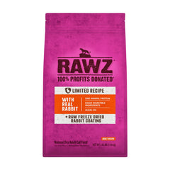 Rawz Real Rabbit dry cat food with freeze-dried coating in a bowl, appealing texture