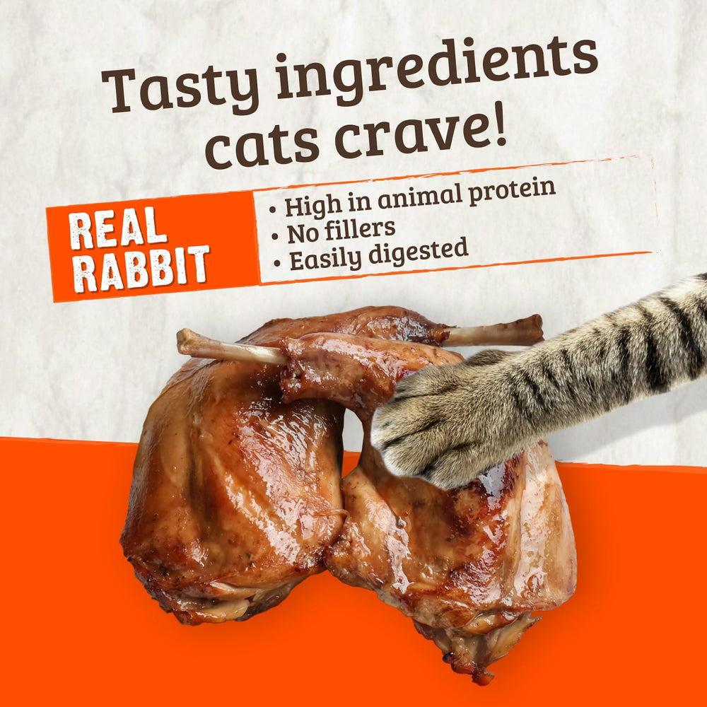 Rawz Real Rabbit freeze-dried coating on kibble adds aroma and visual appeal.