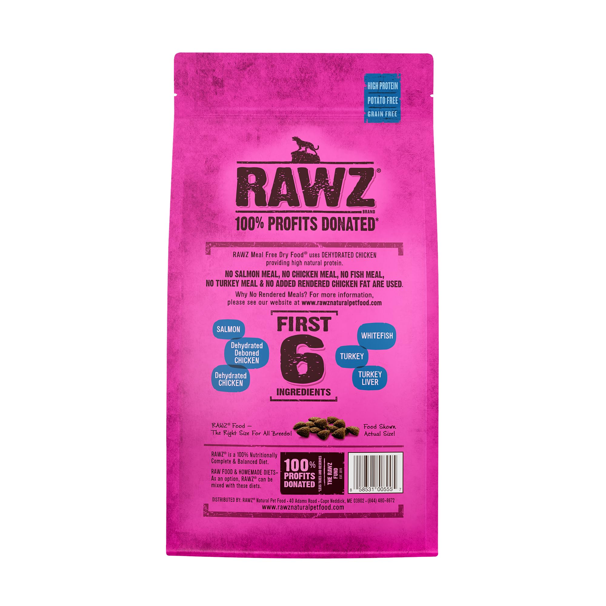 Rawz Salmon and Dehydrated Chicken & Whitefish serving bowl, grain-free feline meal option