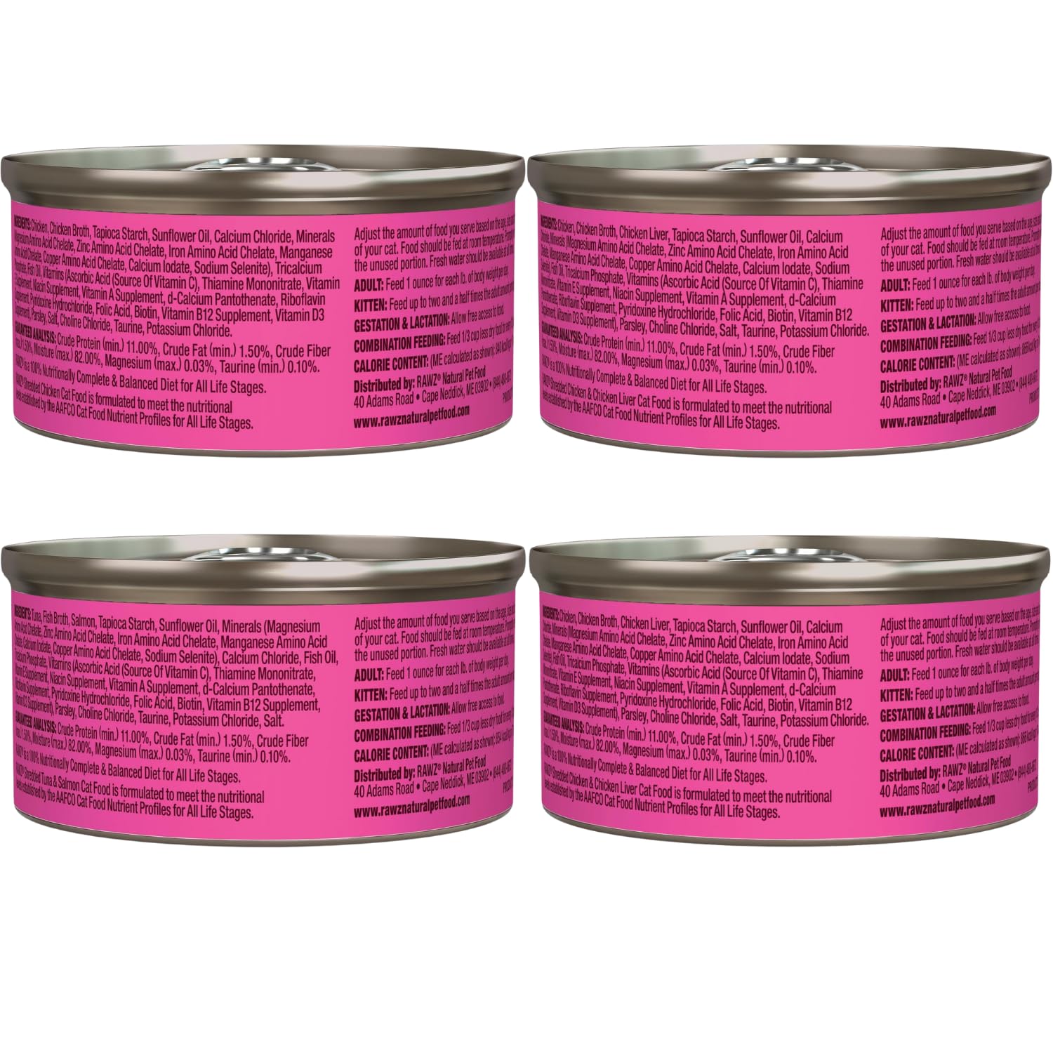 Rawz tuna-chicken shredded wet cat food can offers balanced protein options