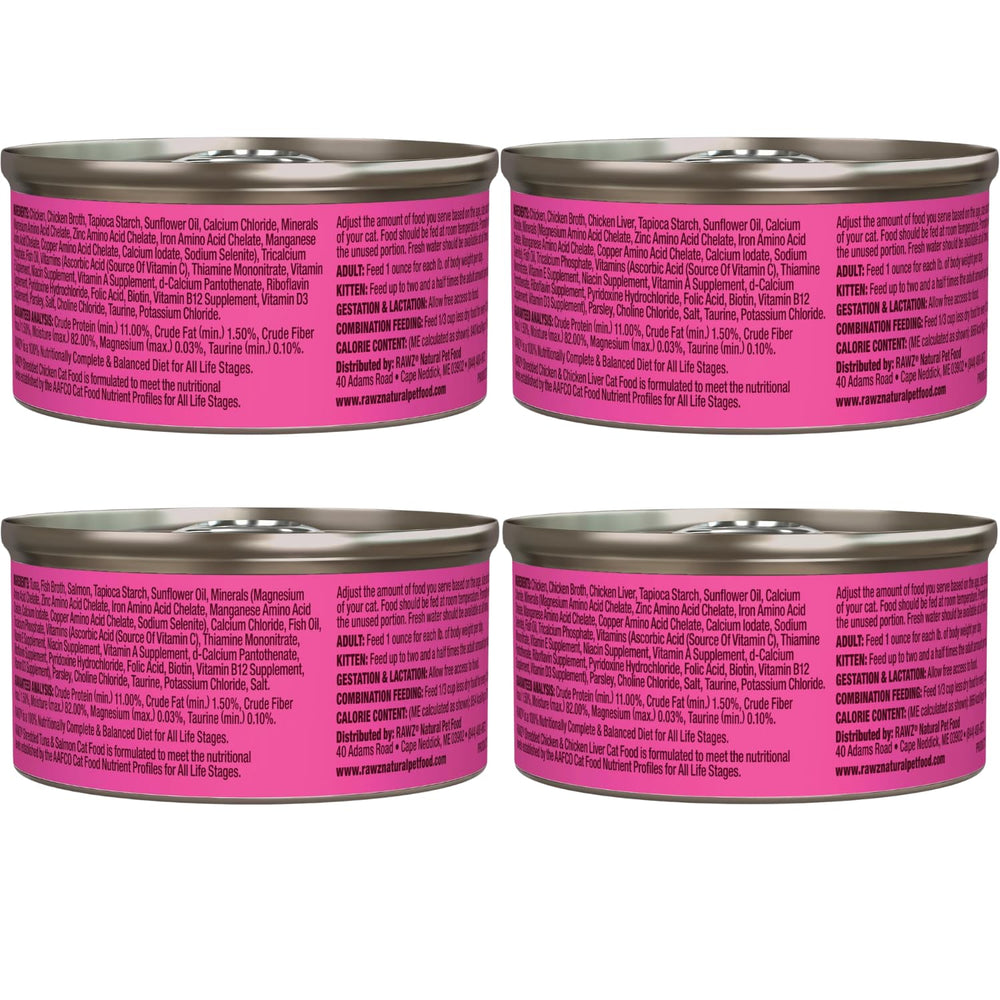Rawz tuna-chicken shredded wet cat food can offers balanced protein options