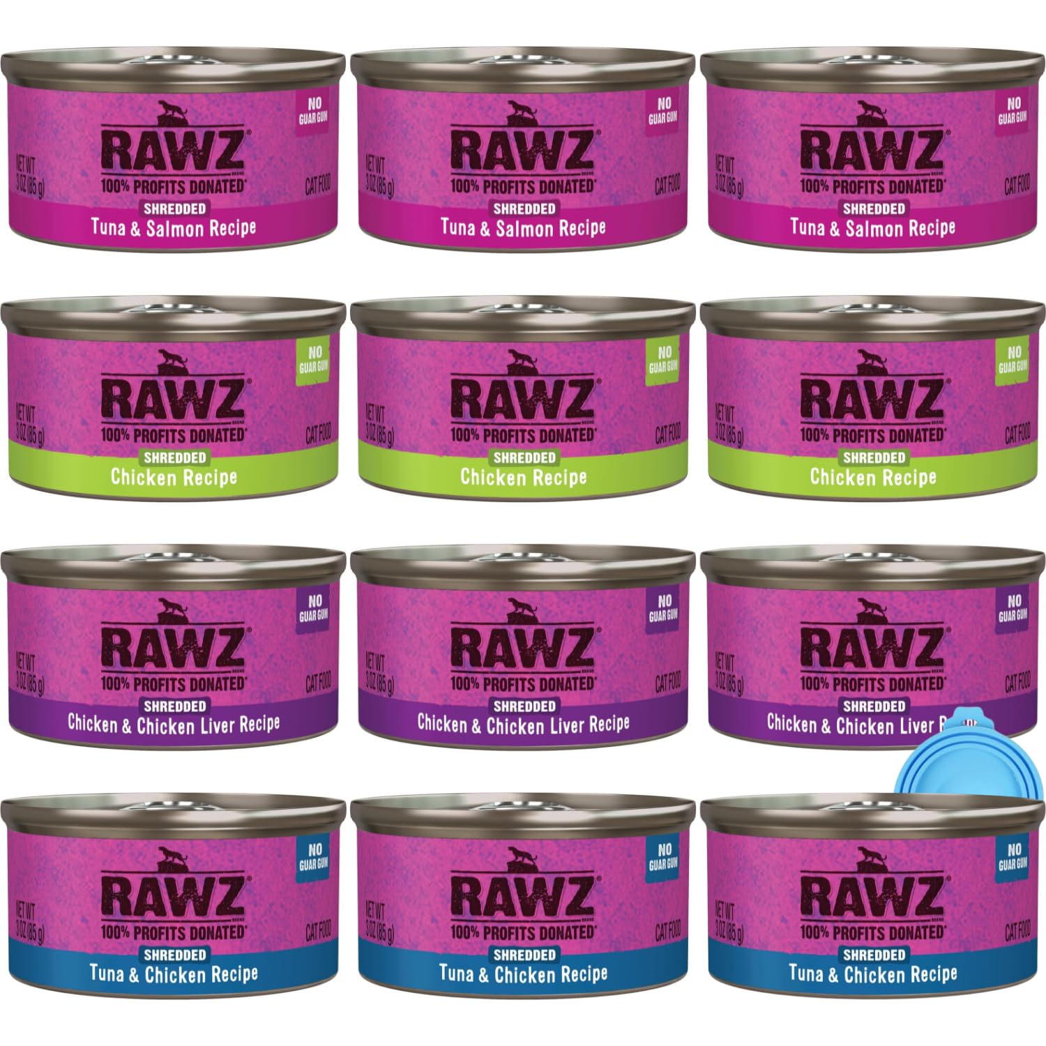 Rawz tuna-salmon shredded wet cat food can with lid for convenient meals