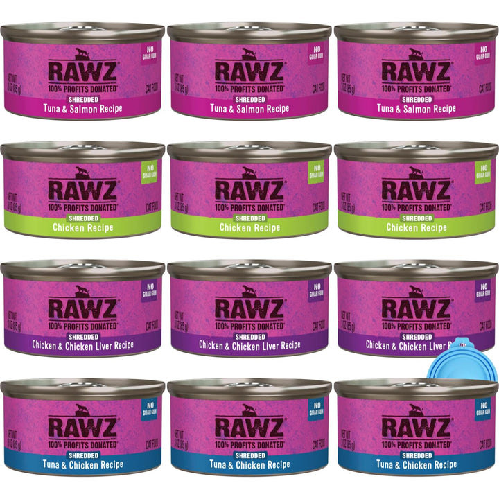 Rawz tuna-salmon shredded wet cat food can with lid for convenient meals