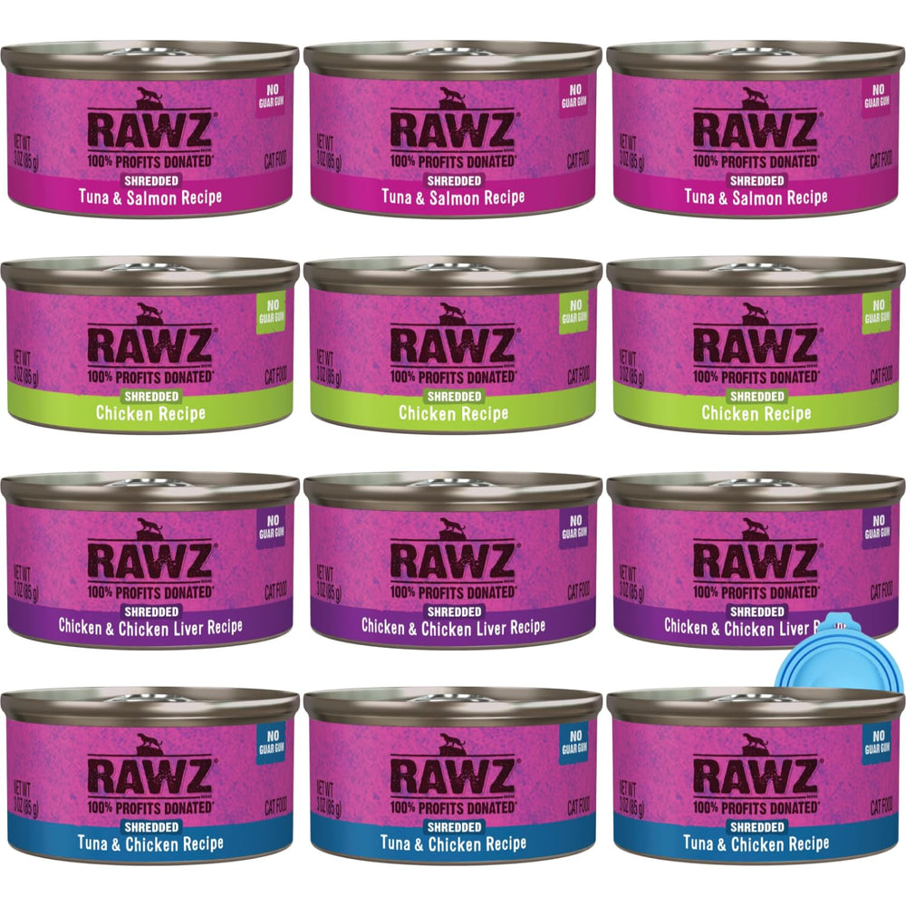 Rawz tuna-salmon shredded wet cat food can with lid for convenient meals