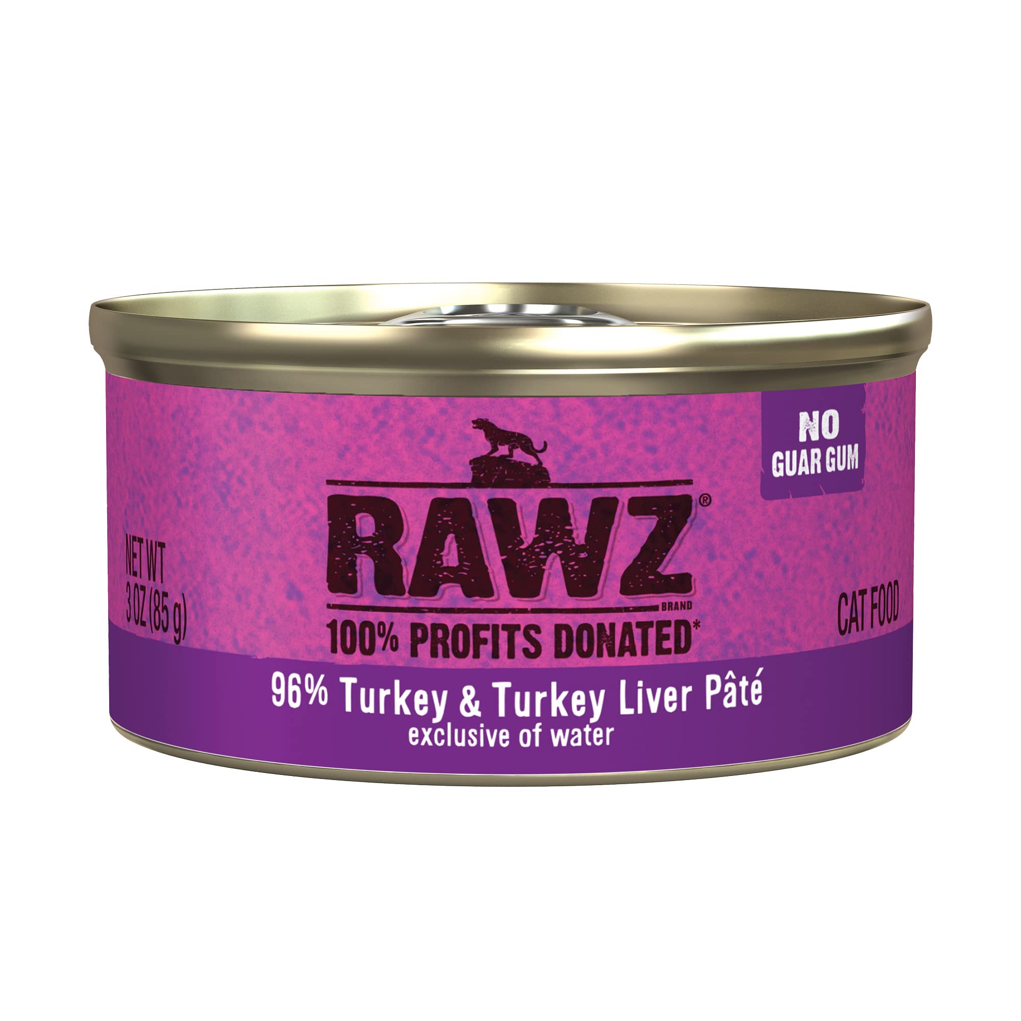 RAWZ turkey pate cans show real meat first ingredient for nutrition.
