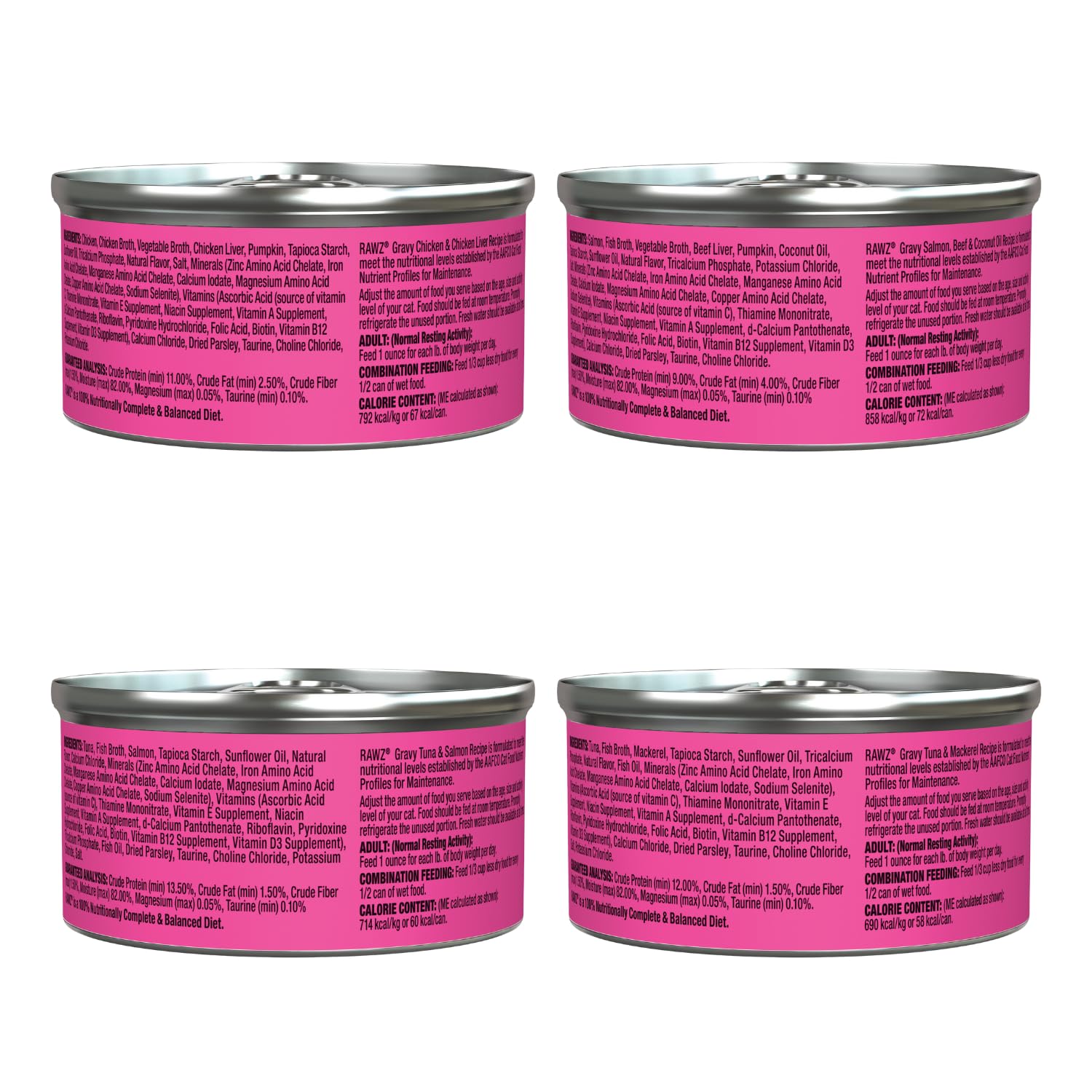 RAWZ variety pack four flavors 3oz cans offers meal variety for picky eaters