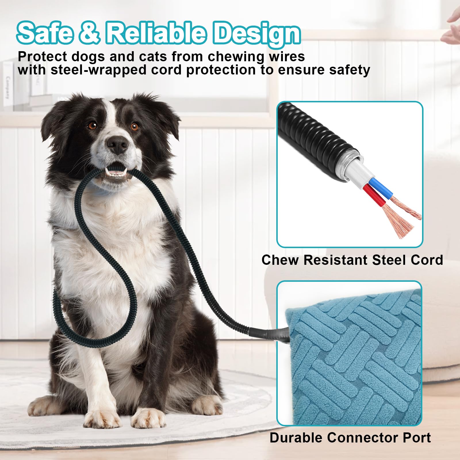 RC SLL heating pad featuring chew-resistant cord for safety