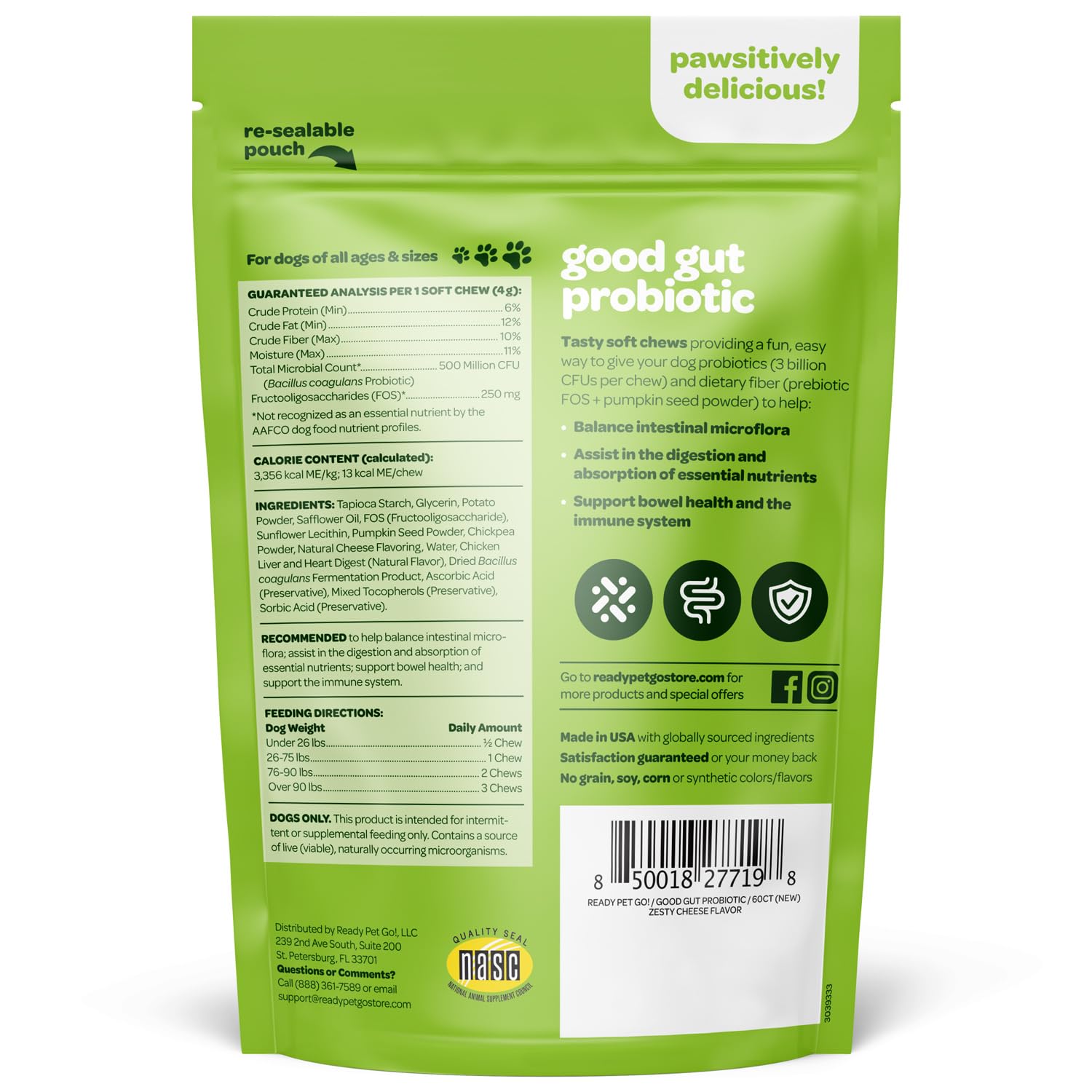 Ready Pet Go probiotic chews closeup treats reveals chewy texture for tasty gut health.