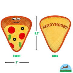 ReadyHound Pizza Dog Toy cross-stitching detail emphasizes durability.