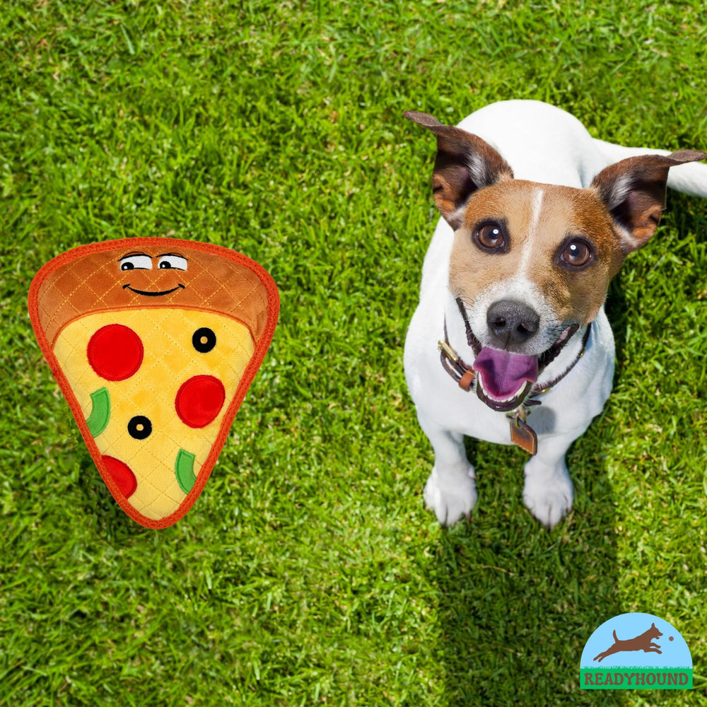 ReadyHound Pizza Dog Toy exterior: tough material for aggressive chewers.