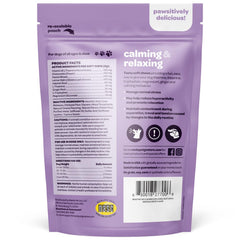Ready Pet Go Calming Chews label back — NASC-certified reliability for pet owners.