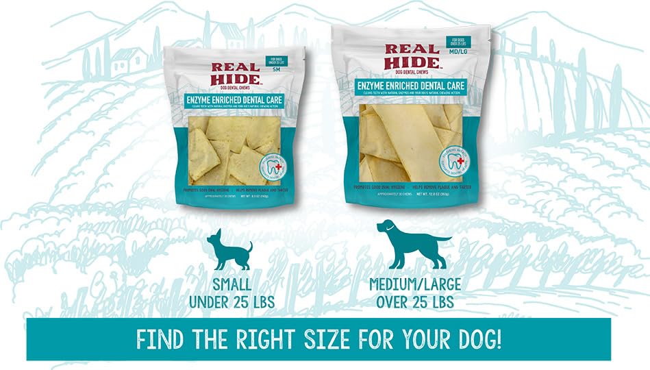 Real Hide beefhide dental chews packaging detail highlighting quality ingredients.