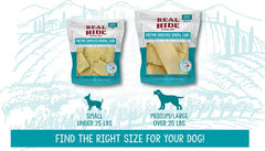 Real Hide beefhide dental chews packaging detail highlighting quality ingredients.