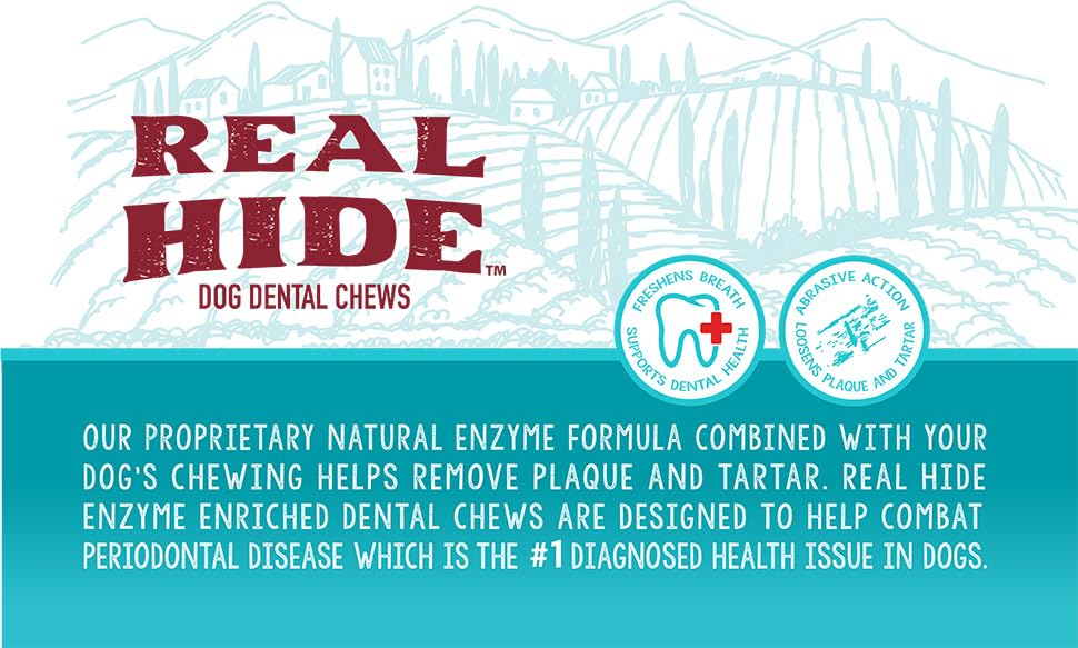 Real Hide chews in use during a chew session for engaging dental care.
