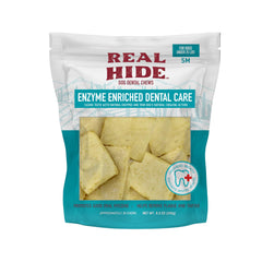 Real Hide enzyme dental chews small bag packaging for easy home dental care.