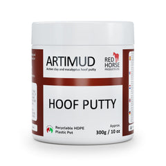Red Horse Artimud hoof putty bottle shows natural thrush support for routine care.