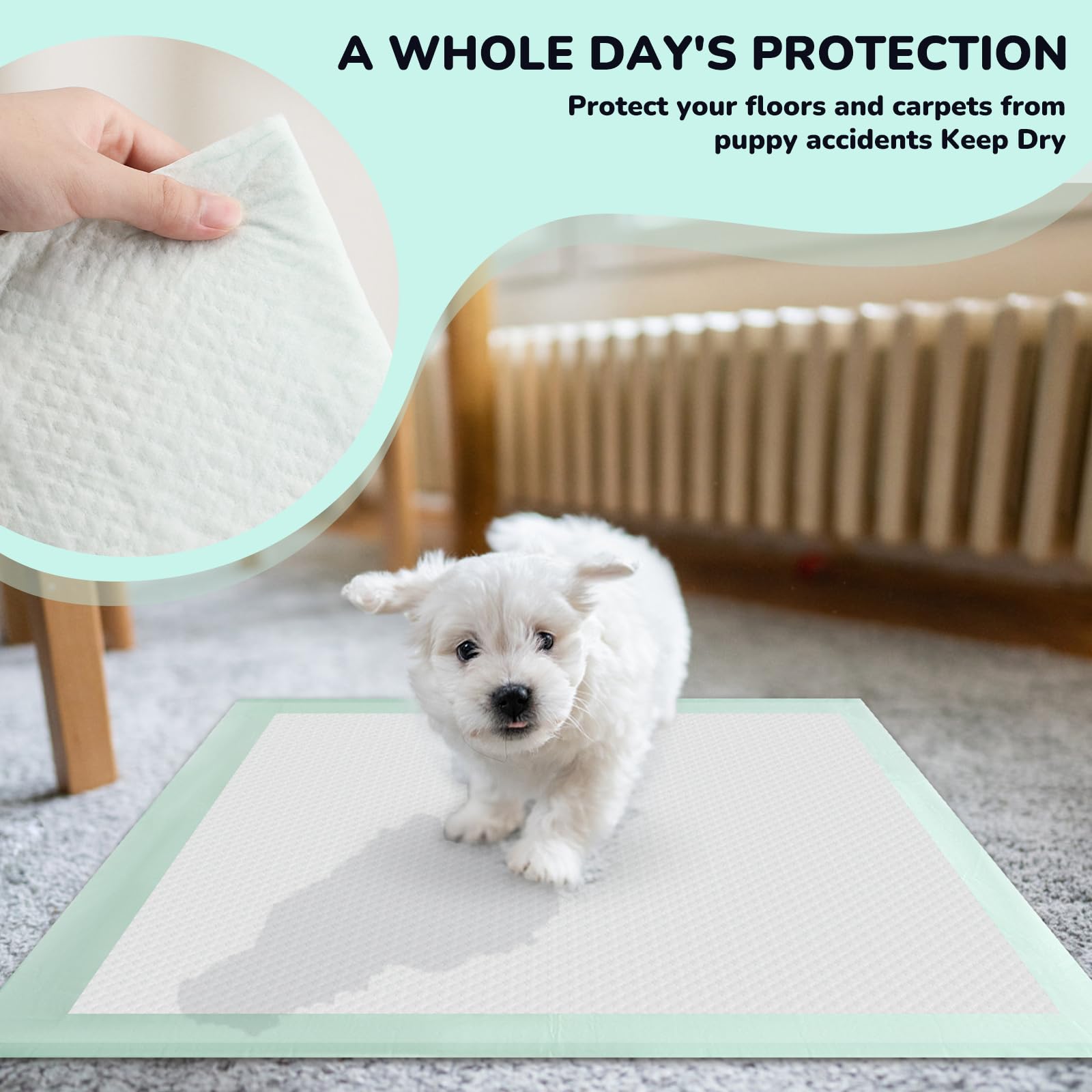 Red Rabbits puppy pad with quick-dry top layer helps keep floors dry during training.
