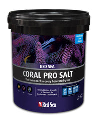 Red Sea Coral Pro Salt mix bucket front label showcases reef-ready formula for stability.
