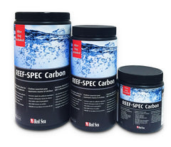 Red Sea Reef SPEC Carbon packaging highlights compact filter media for reef tanks.