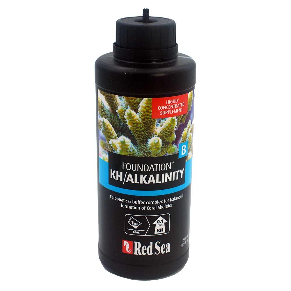 Red Sea Reefer Foundation B Alkalin dosing setup on reef tank stand