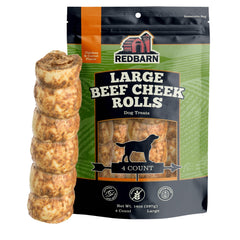 Redbarn Beef Cheek Rolls with chicken carrot glaze, long-lasting chew for dogs