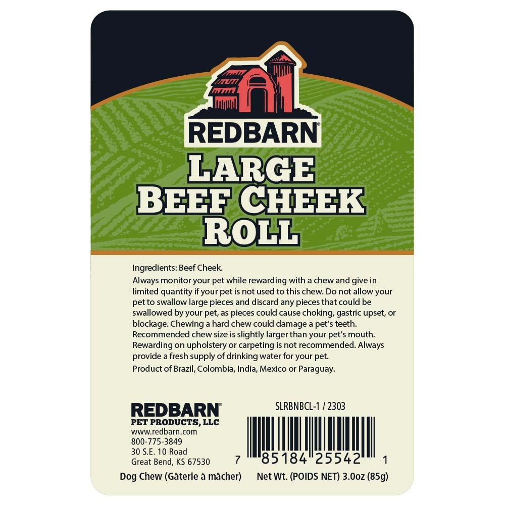 Redbarn Beef Cheek Rolls natural collagen chew for joint-supporting enjoyment.