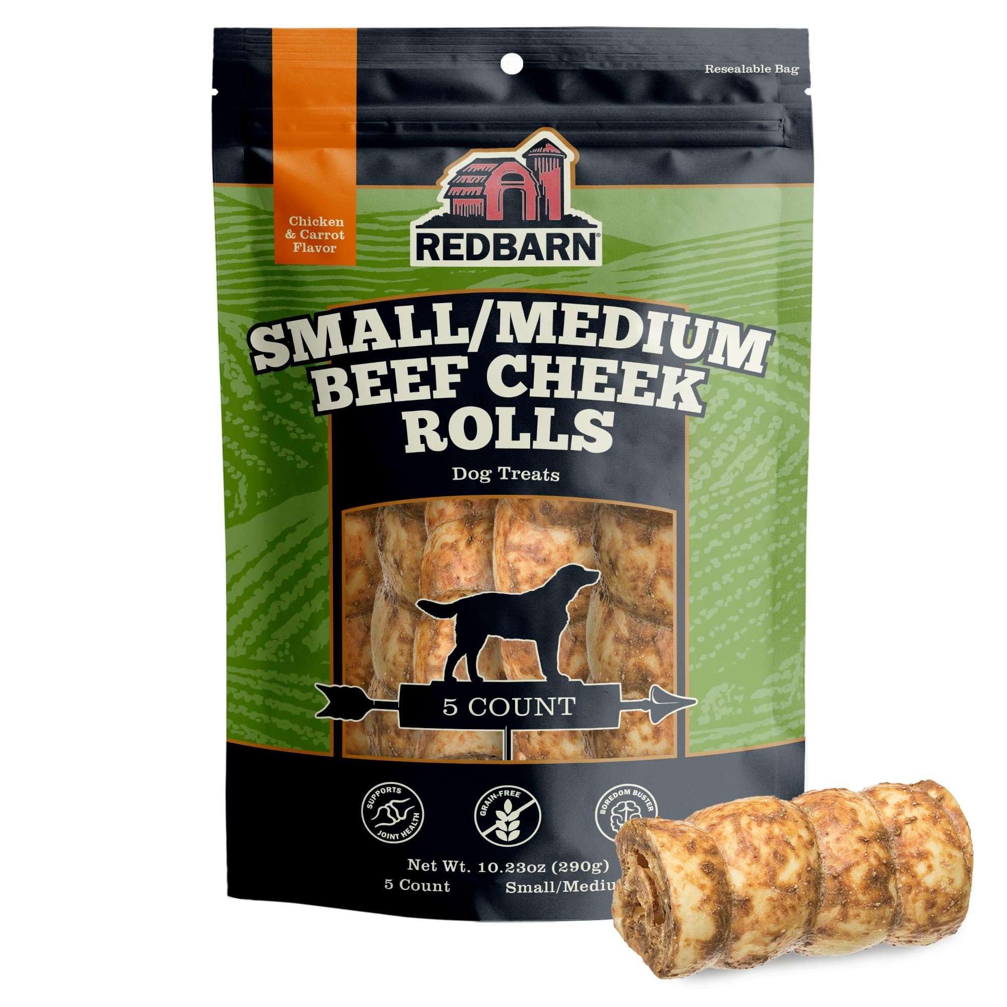 Redbarn Beef Cheek Rolls uncoated natural cowhide for long indoor chewing sessions