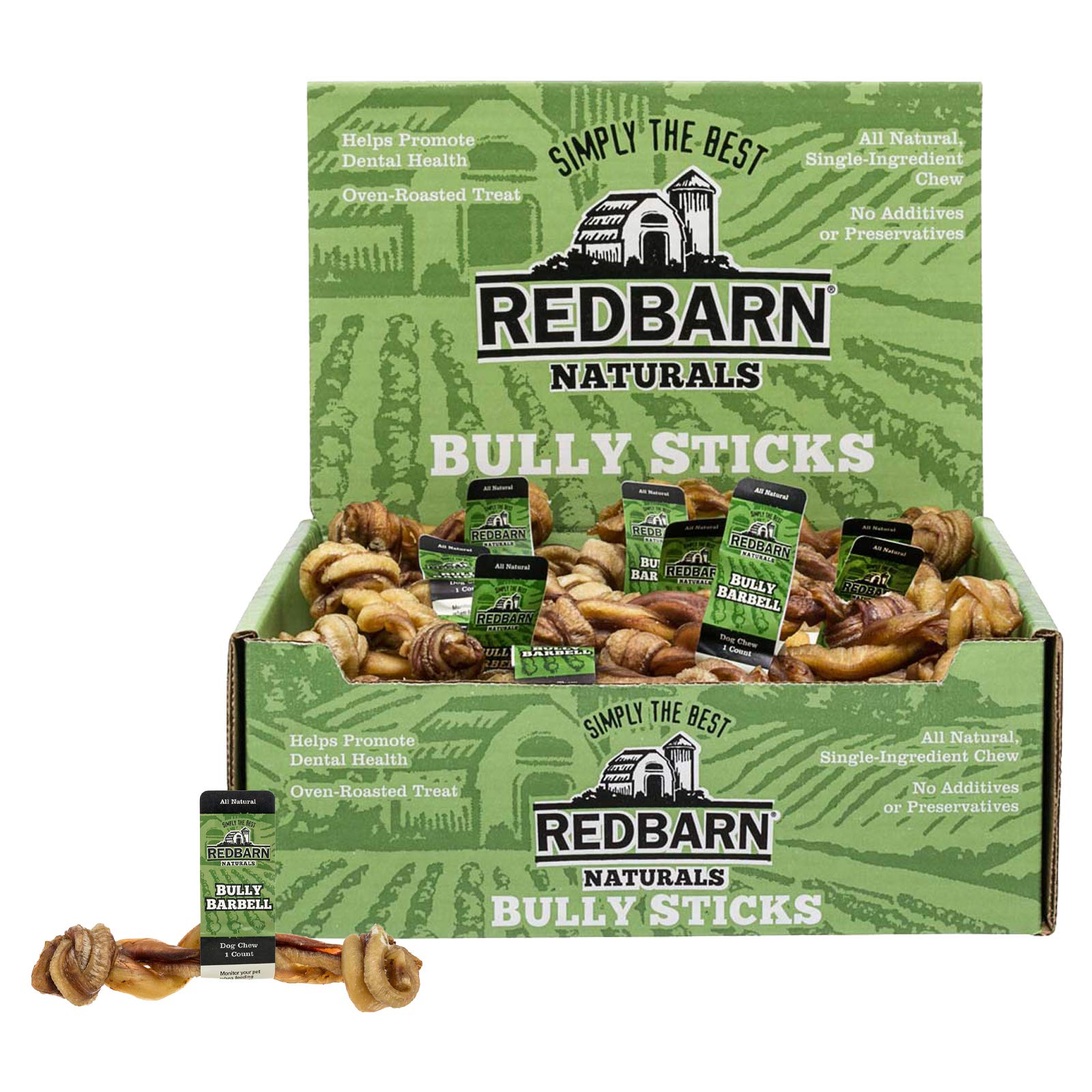 Redbarn Bully Barbells pack of 10 for long-lasting dog chewing and entertainment.