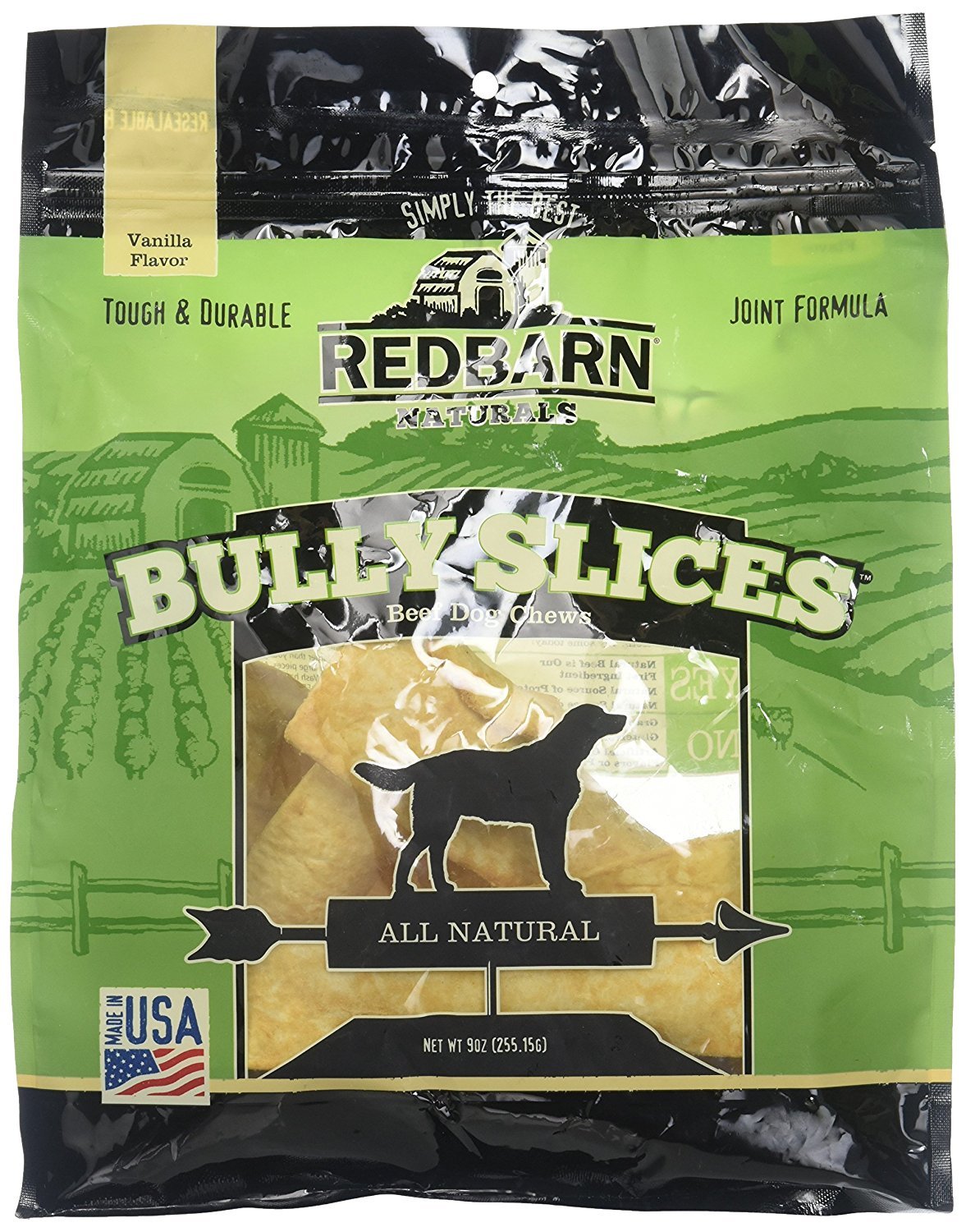Redbarn Bully Slices dental-cleaning action may help reduce buildup during chew.