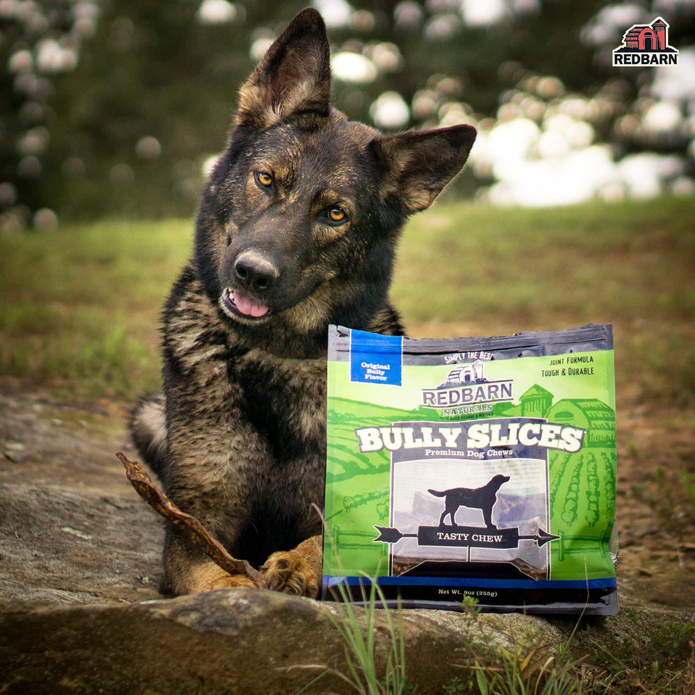 Redbarn Bully Slices USA-made with natural ingredients label.