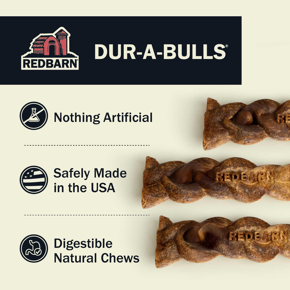 Redbarn Dur-A-Bulls Hickory side view shows USA-made chews