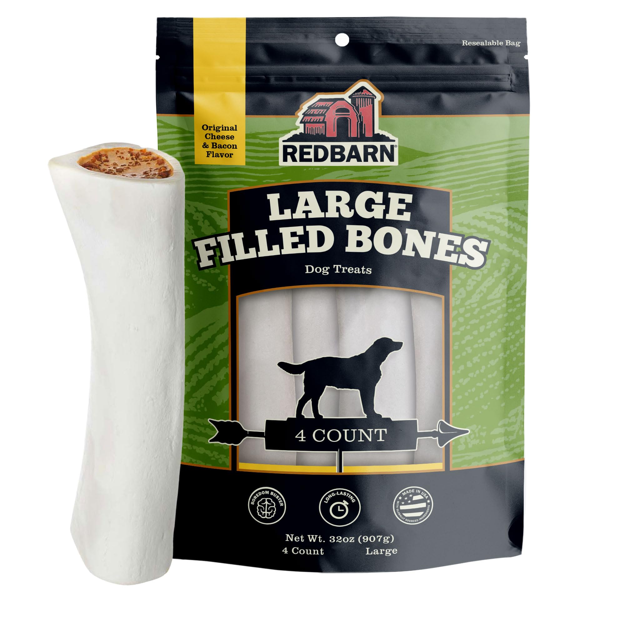 Redbarn Large Filled Bone Cheese Bacon closeup for durable power chewing