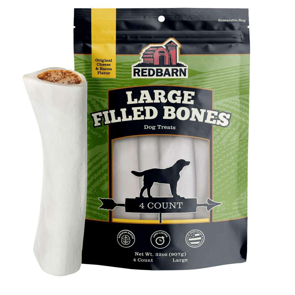 Redbarn Large Filled Bone Cheese Bacon closeup for durable power chewing