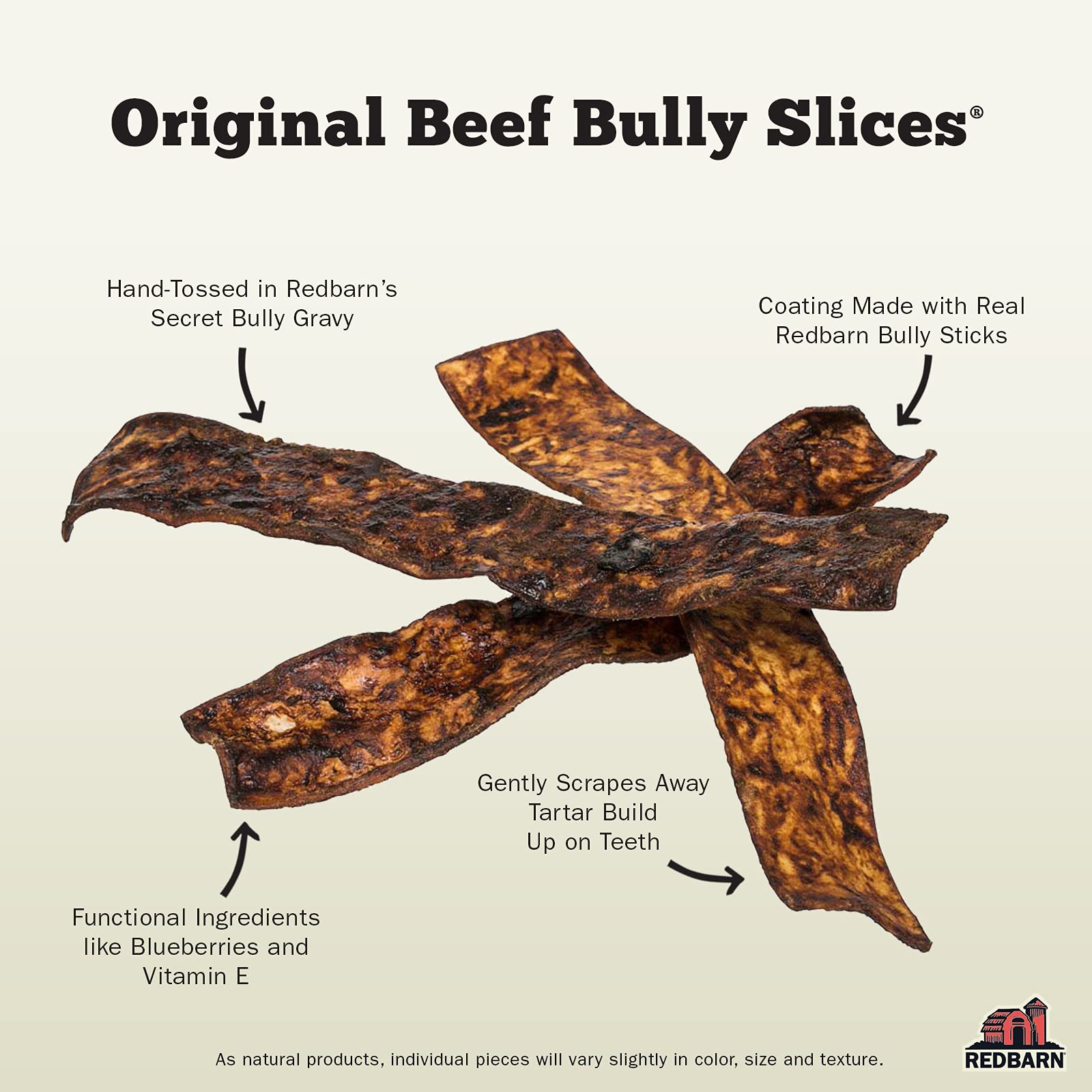 Redbarn bully gravy-coated cow hide chews for dogs with rich texture
