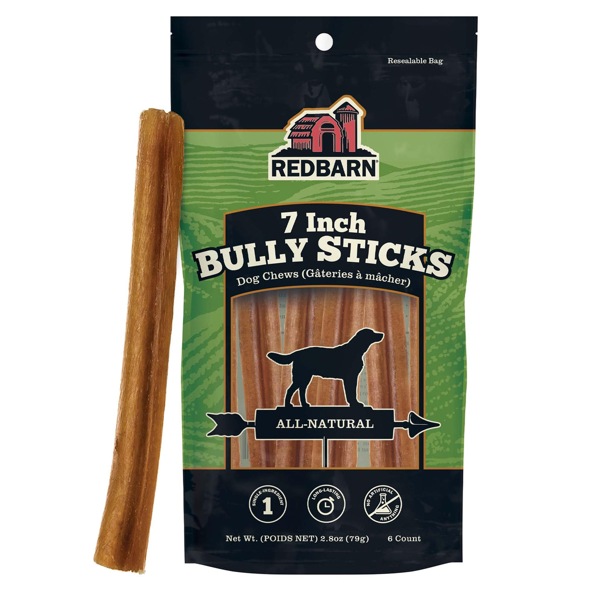 Redbarn Premium Bully Sticks 7-inch pack for dogs, long-lasting chew