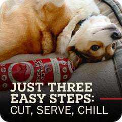 Redbarn rolled dog food chicken roll served as a protein topper for meals.