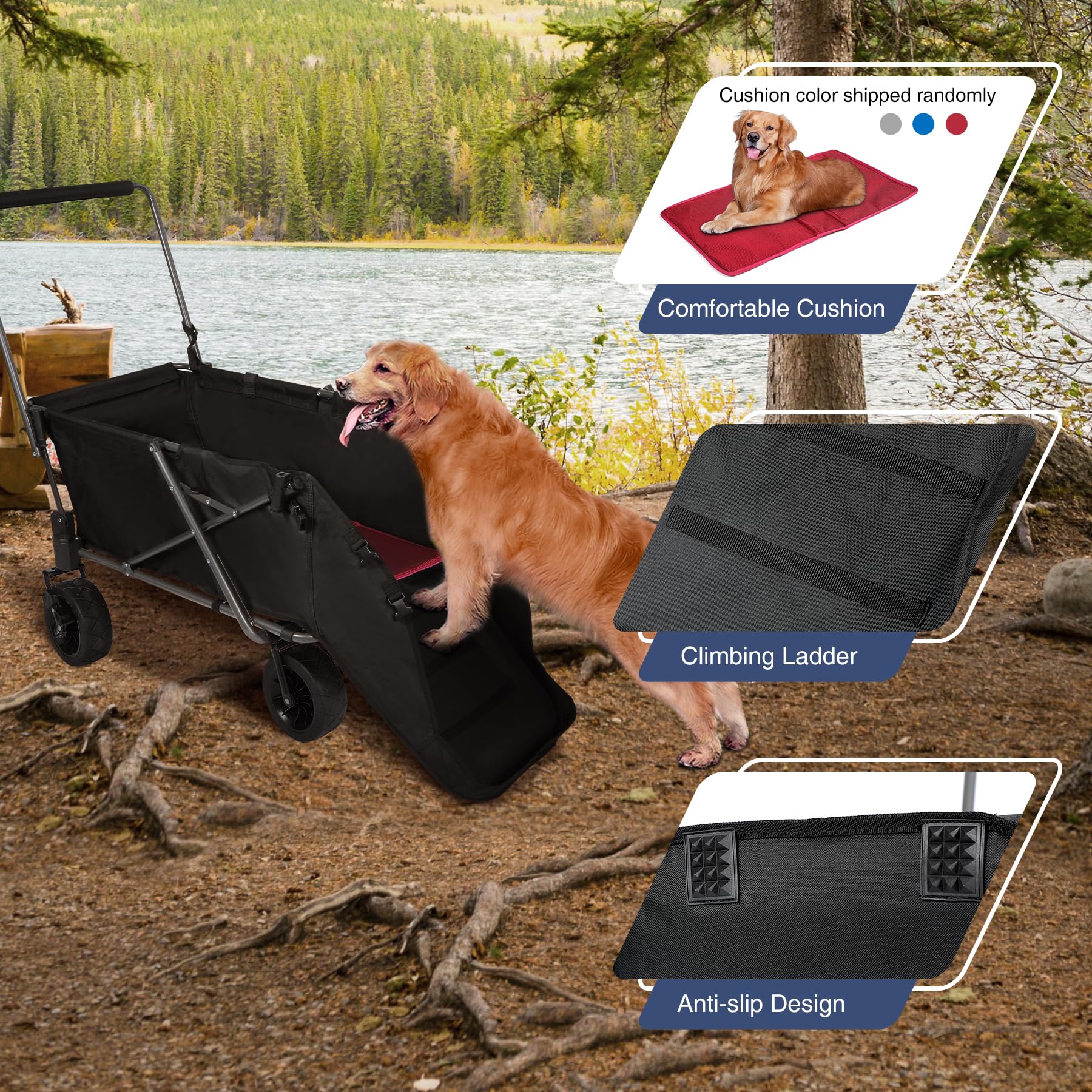 REDCAMP dog wagon with all-terrain wheels delivers smooth towing on varied surfaces.