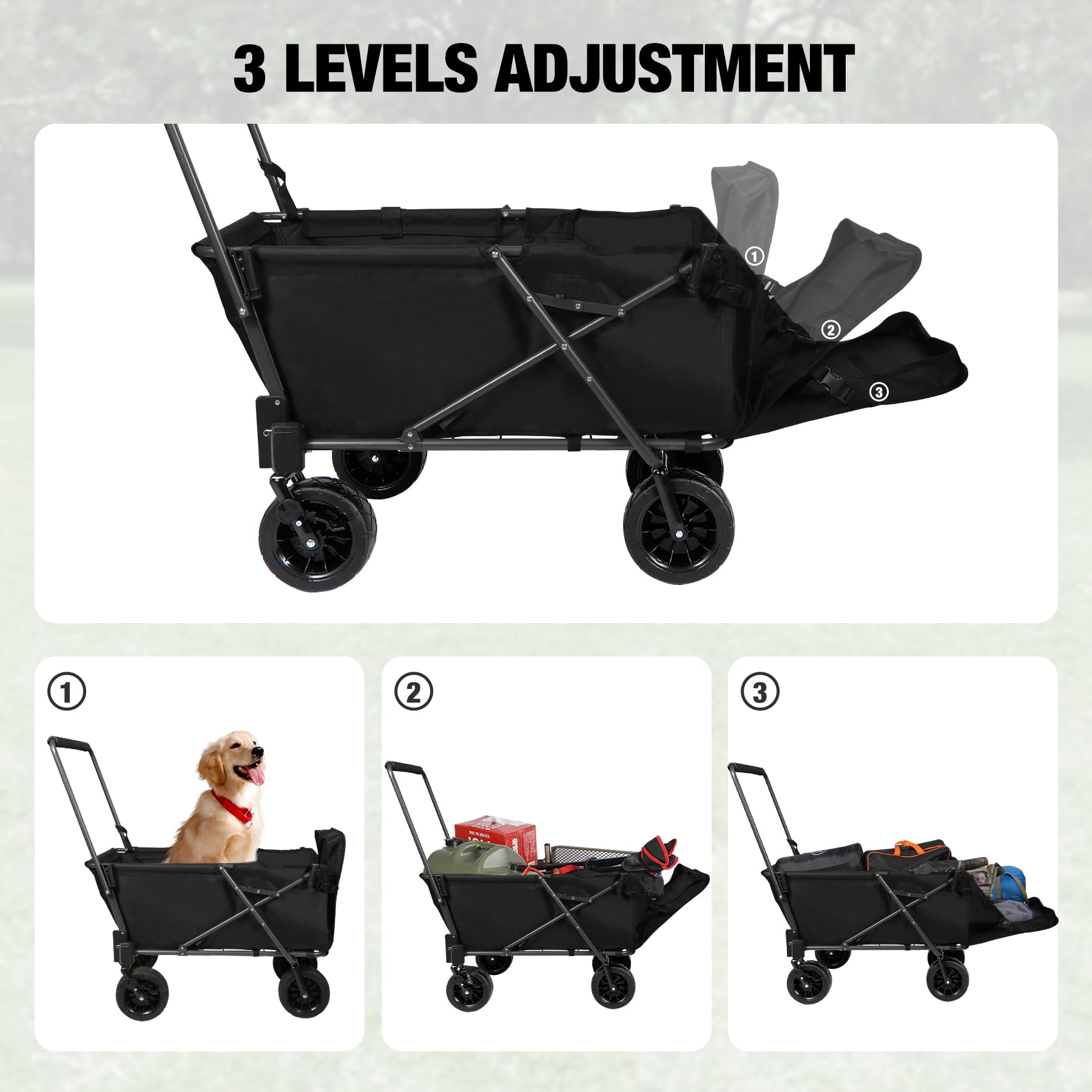 REDCAMP wagon front wheels with brakes ensure secure parking during breaks.