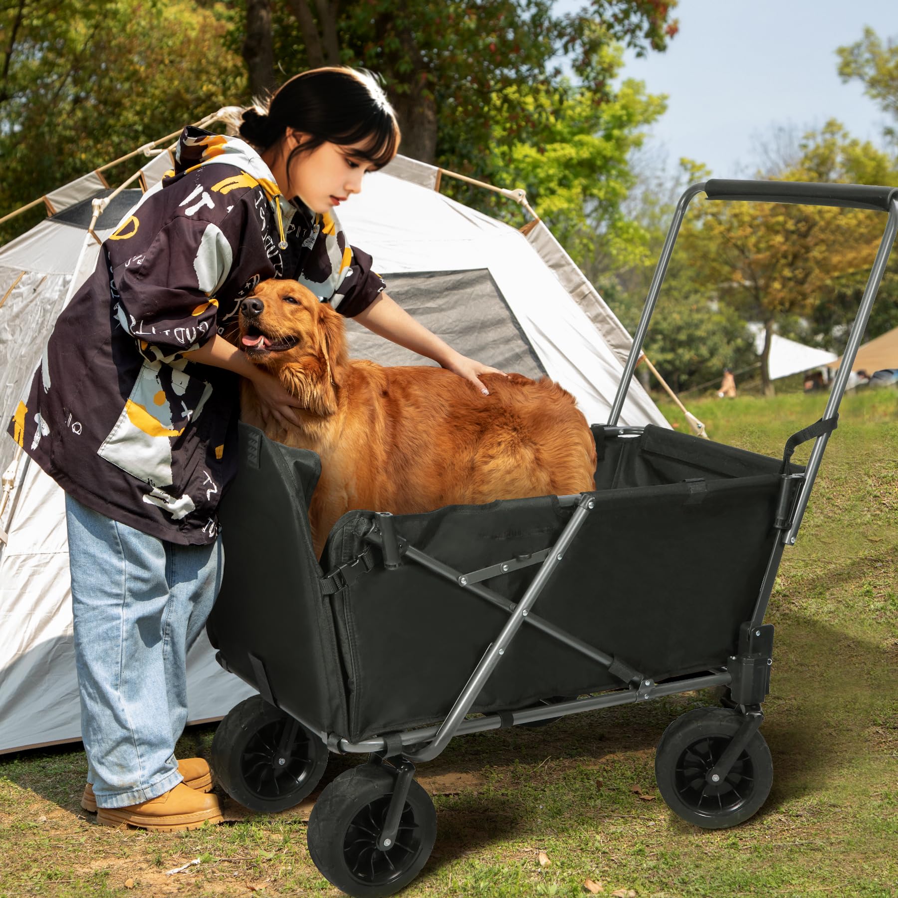 REDCAMP dog-wagon unfolded size shows generous load space.