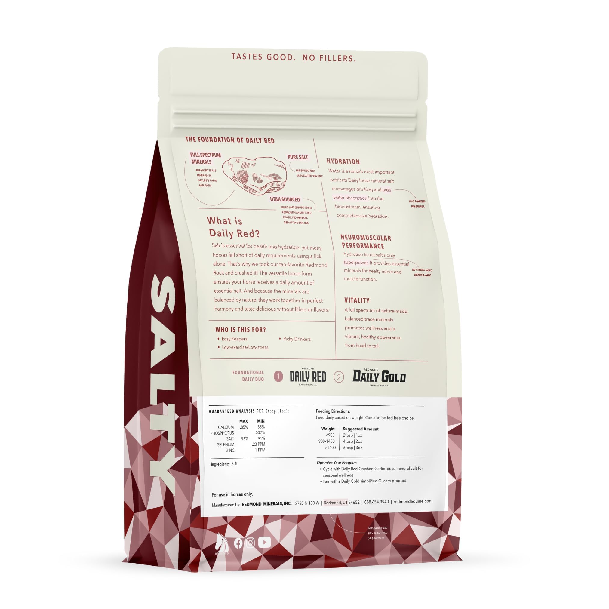 REDMOND Daily RED Crushed bag label highlights balanced trace minerals.