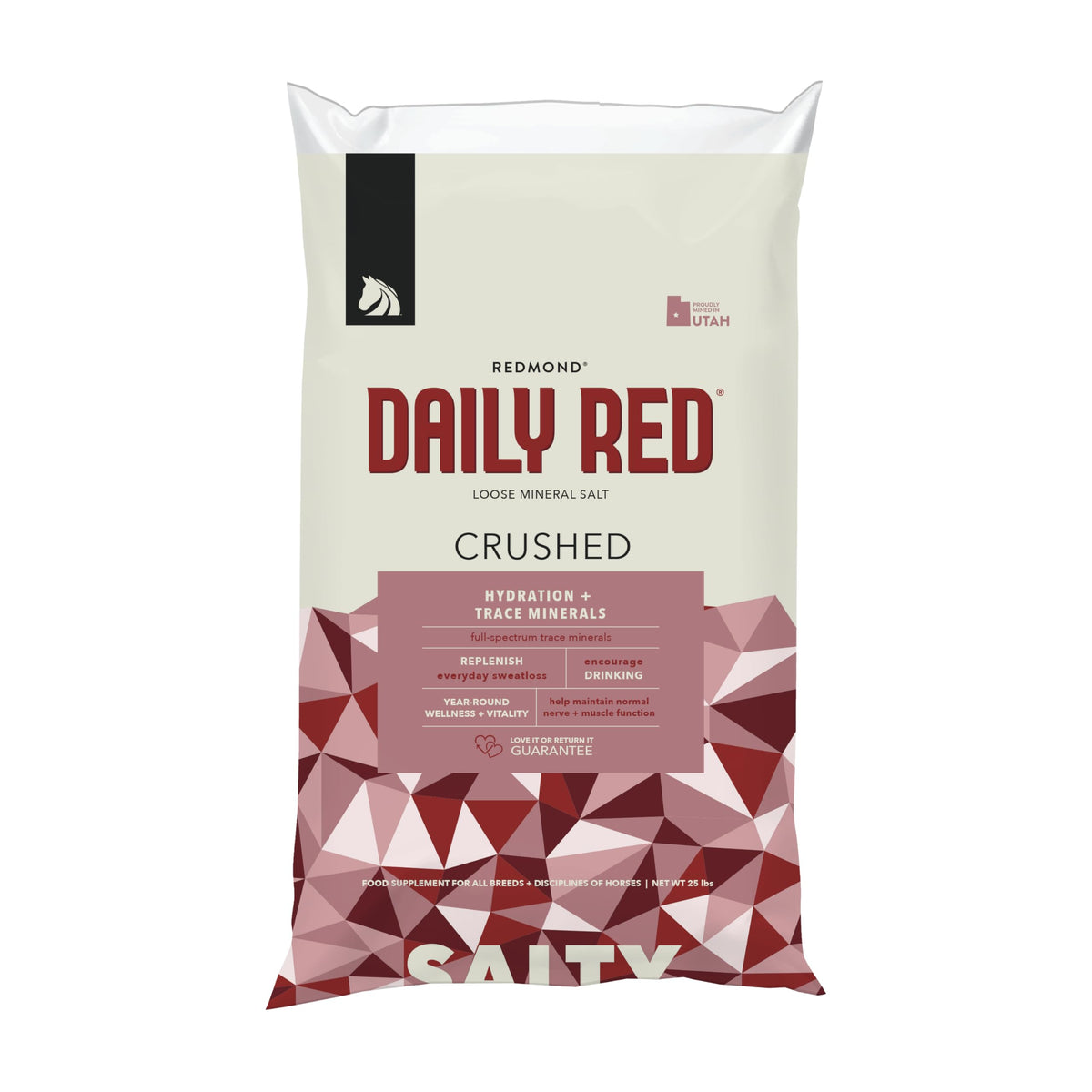 Redmond Daily Red Crushed bag containing mineral salt and electrolytes for horses.
