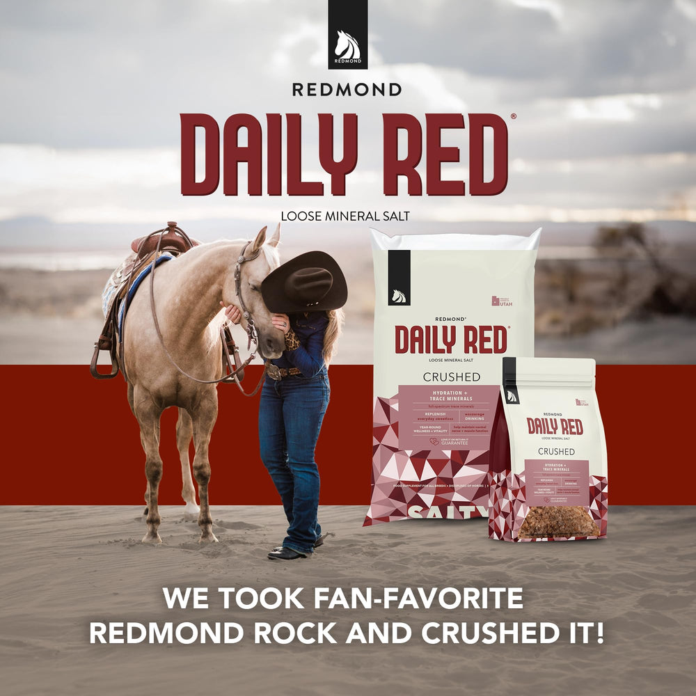 Redmond Daily Red Crushed canister with feeding scoop.