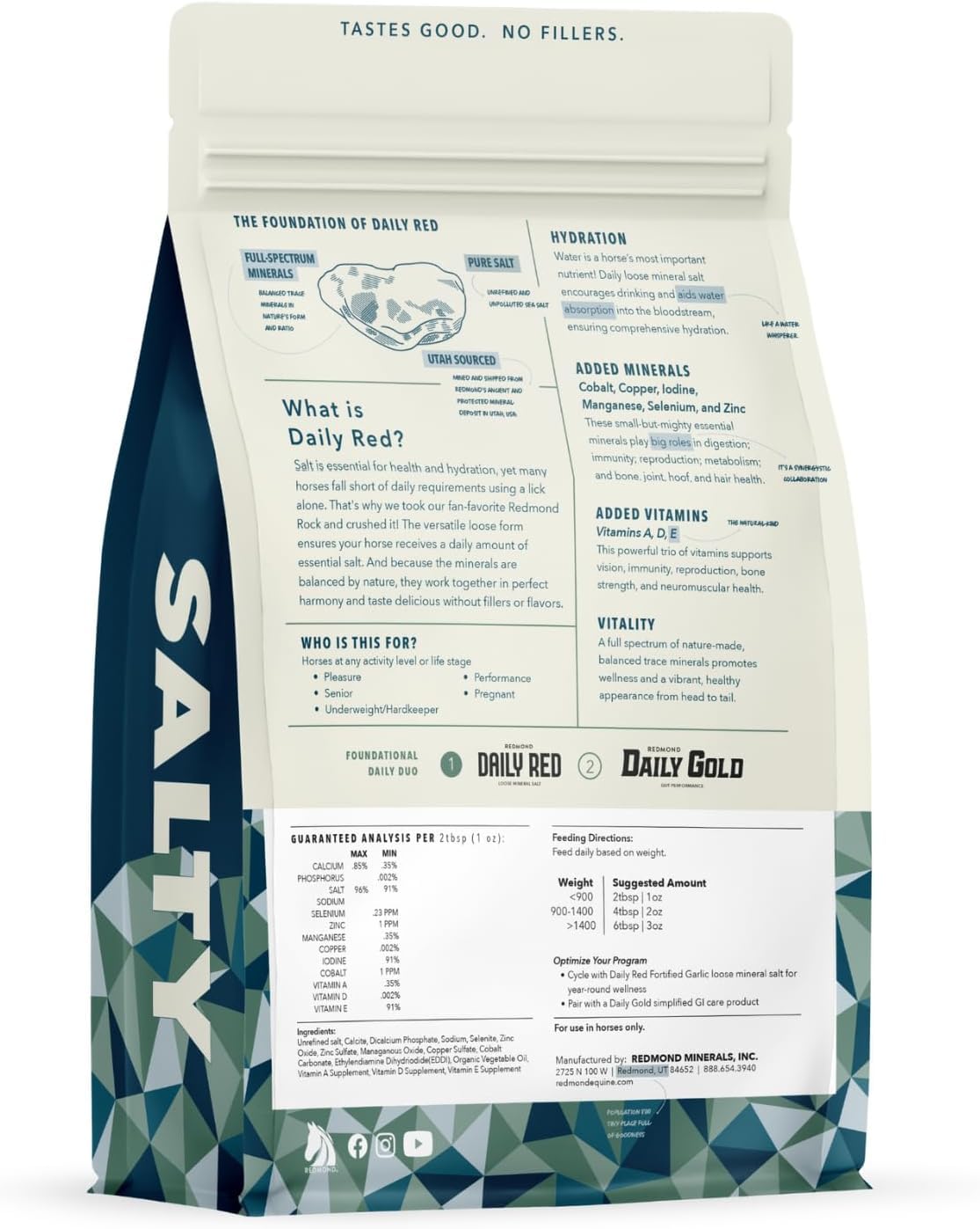 Redmond Daily Red label closeup, natural sea minerals for daily equine nutrition
