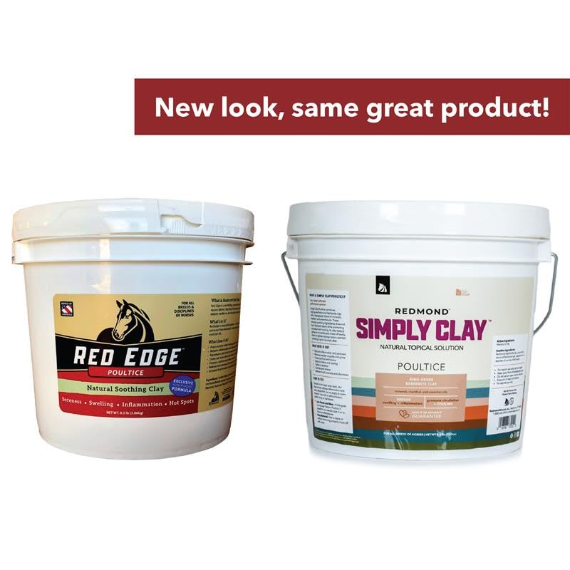Redmond Red Edge Equine Poultice on leg demonstrates targeted relief after exercise