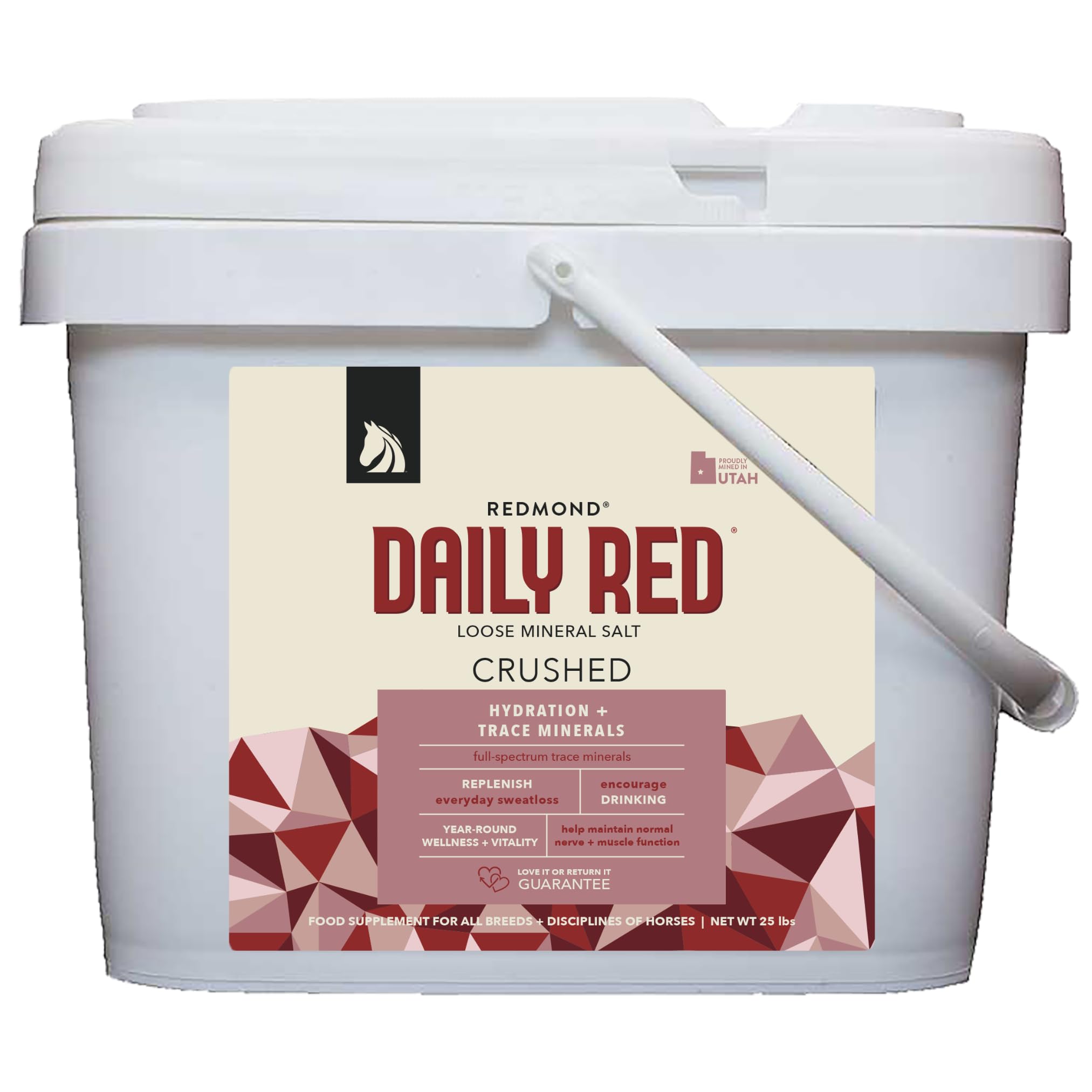 Redmond Rock Crushed mineral salt bag image showing easy feeding and hydration support.