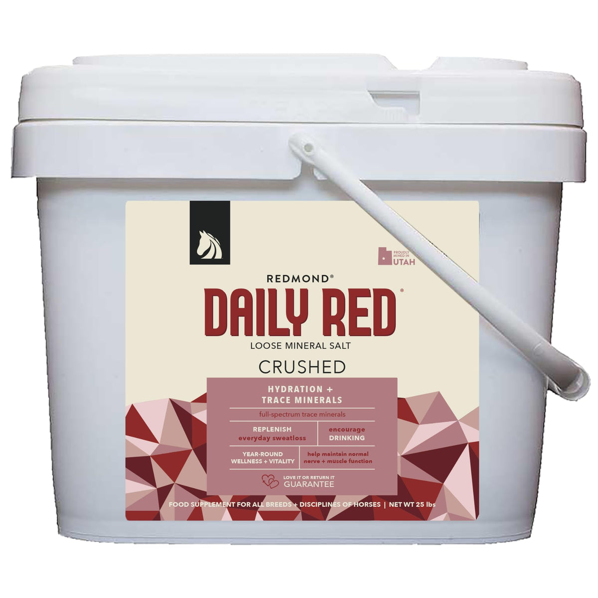 Redmond Rock Crushed mineral salt bag image showing easy feeding and hydration support.