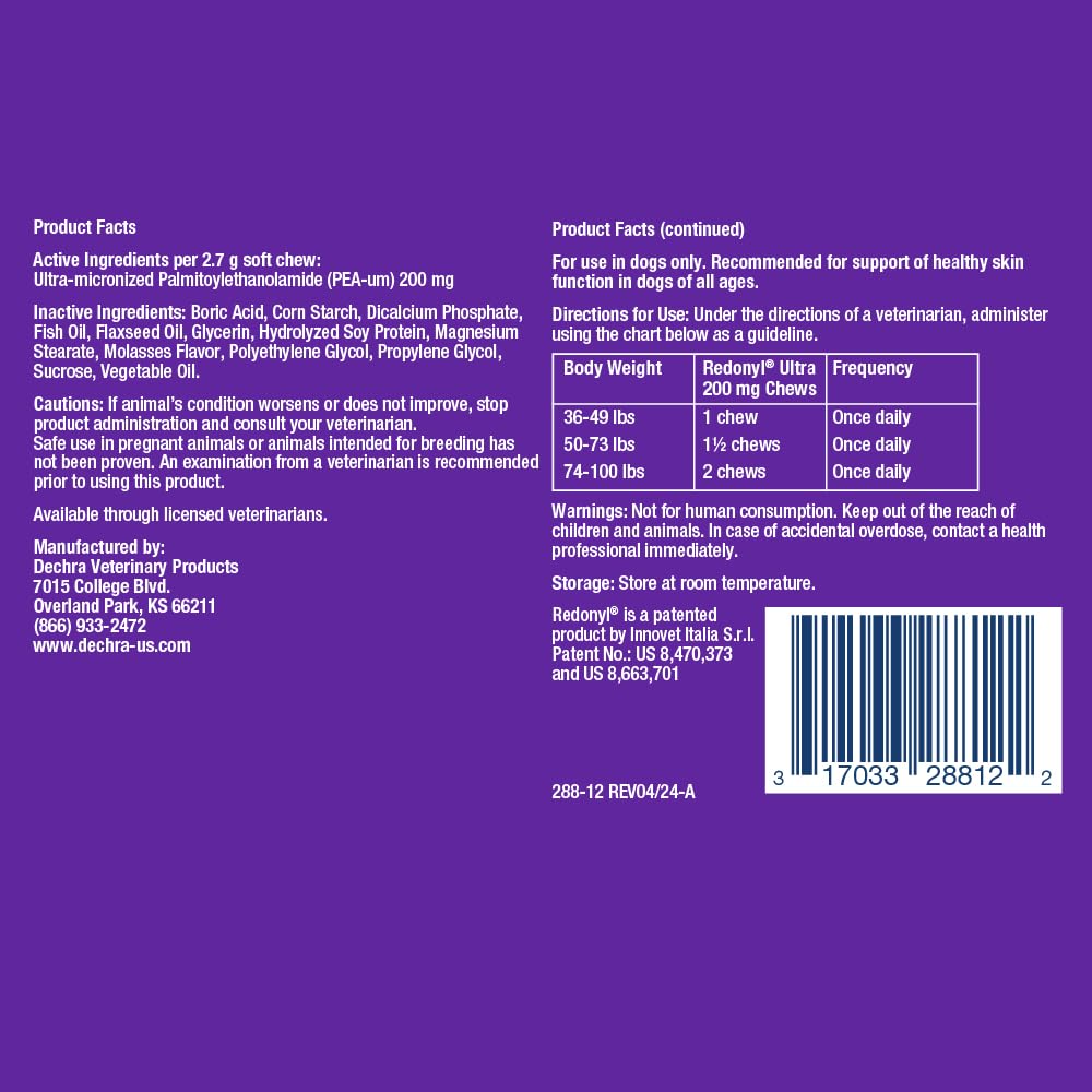 Close-up of Redonyl Ultra Soft Chews; ultra-micronized PEA supports skin barrier.