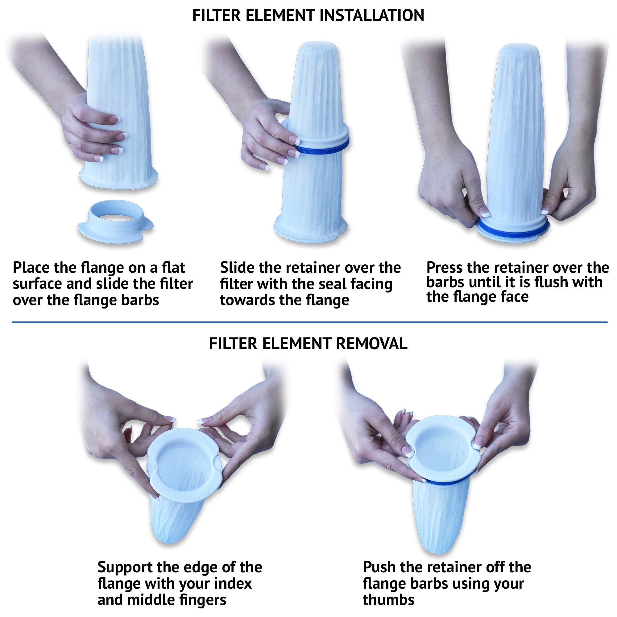 Reef Diaper starter kit contents features two flange assemblies and ten filter elements