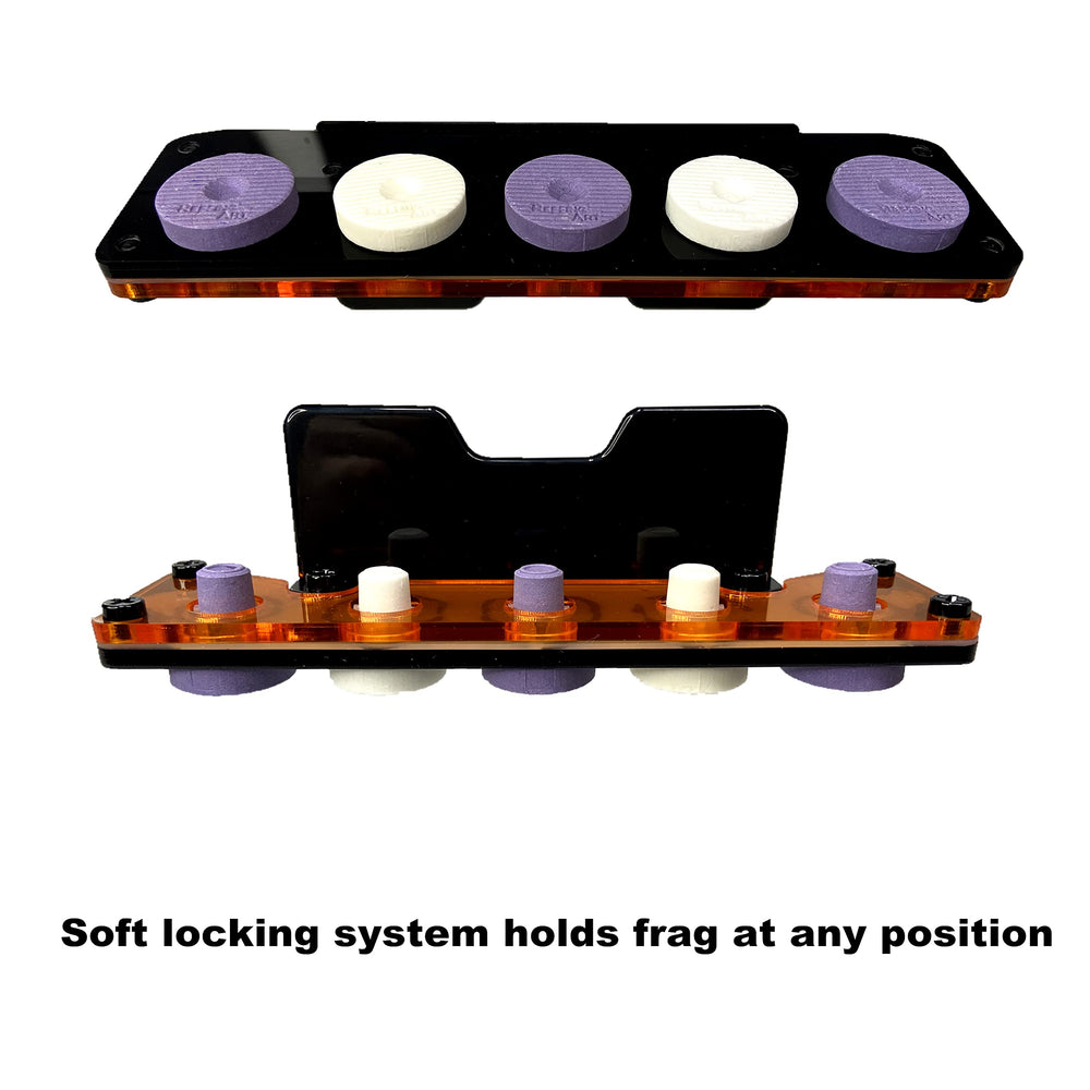 Reefing Art frag rack holds 5-10 pcs of 1 inch frags securely.